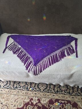 Purple Lace Fringe Triangle Scarf